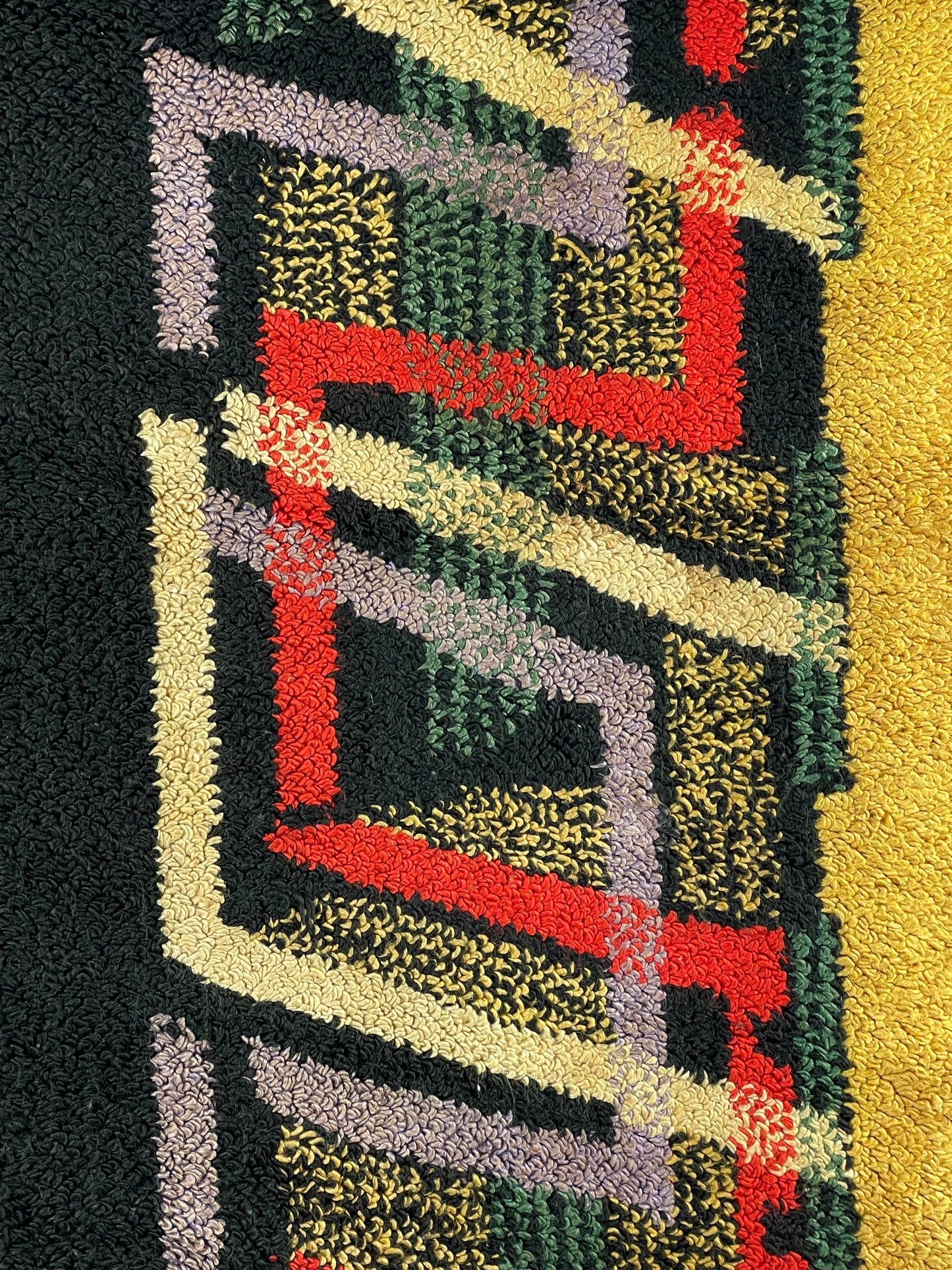 Vintage "Zigzag" wall carpet black/purple/mustard/red shades