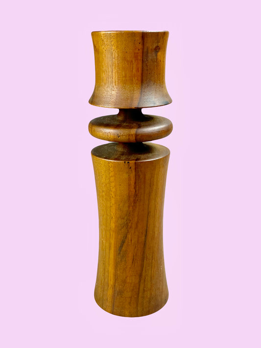 Sleek single wood candleholder from walnut