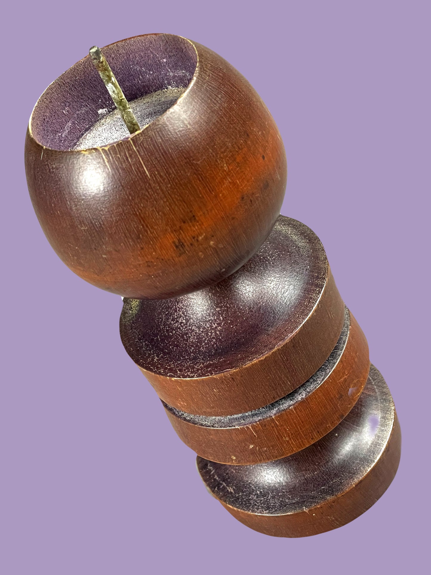 Mid-Century Modern dark wood single candle holder