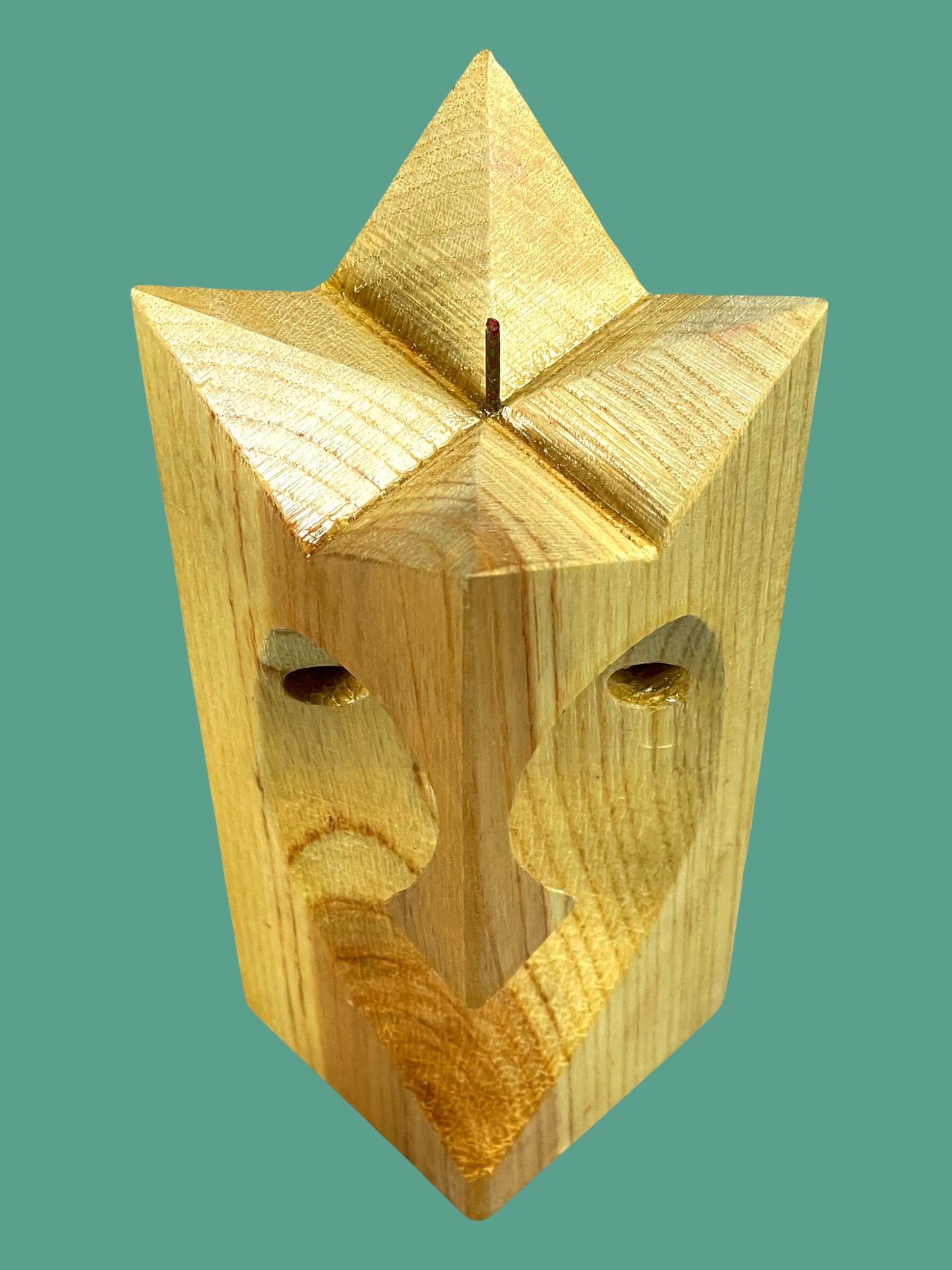 "King Head" playful pinewood single candle holder (2 pieces)