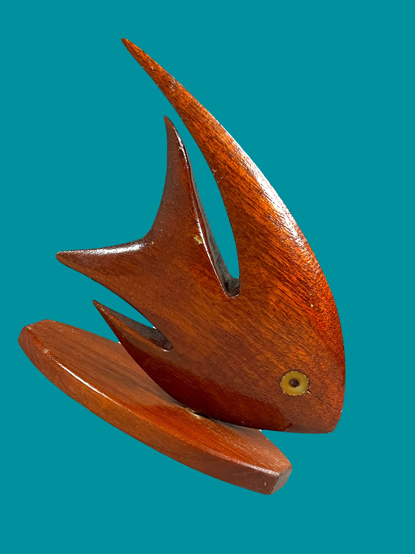 "Long Tail" lacquered dark wooden fish sculpture
