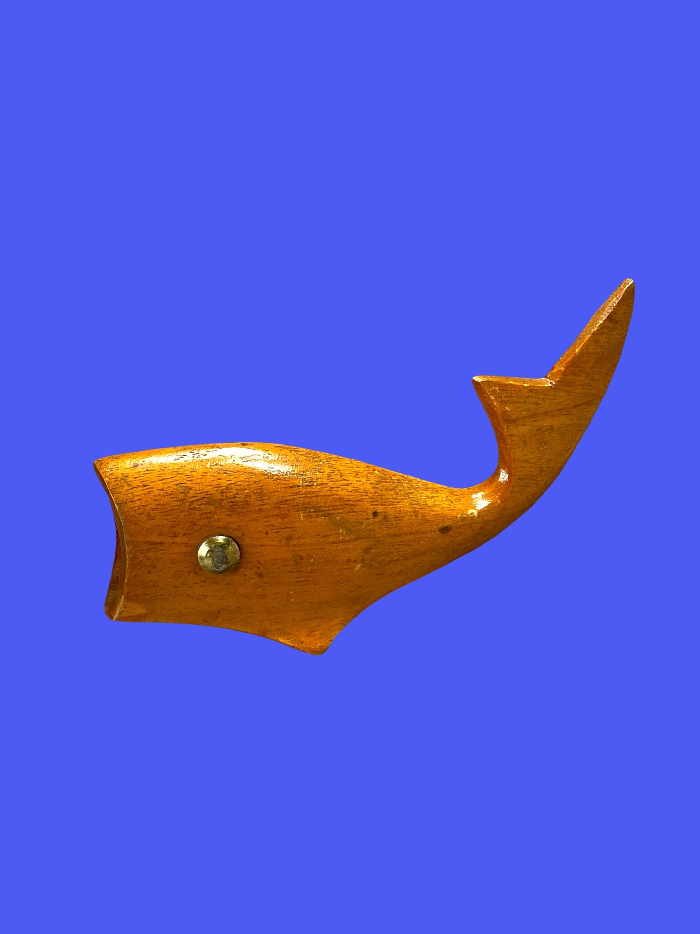 Cute wooden whale with metal eyes toothpick holder