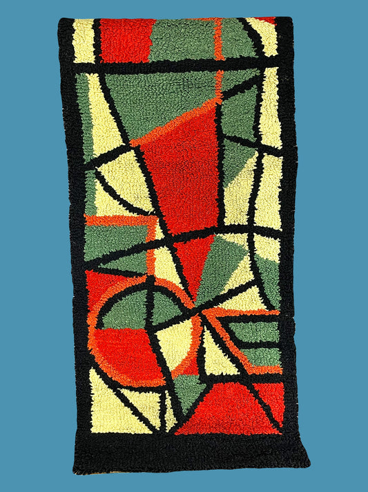 Retro geometric wall carpet in red/green/creme/black shades
