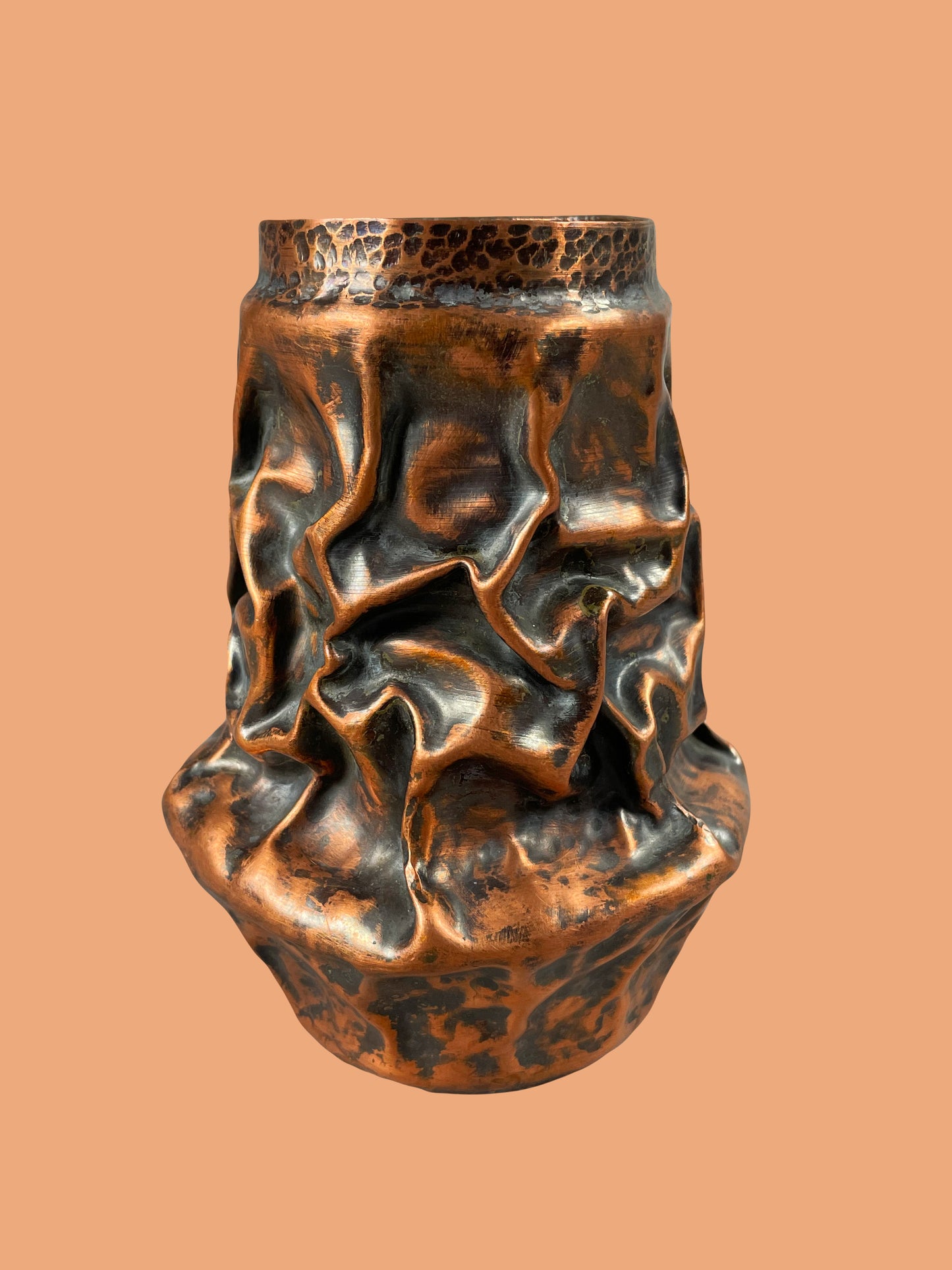 Eye-catching Crumped Red Copper Vase