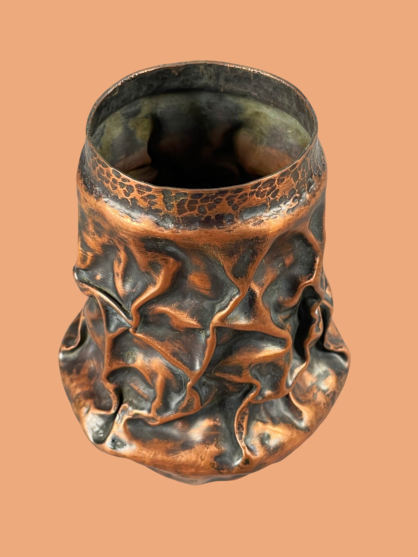 Eye-catching Crumped Red Copper Vase