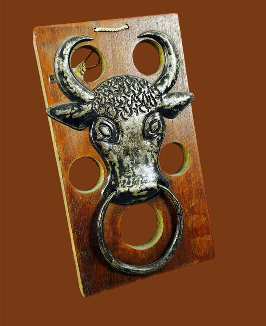 Charismatic Iron "Bull Head" On Wooden Board Wall Decor