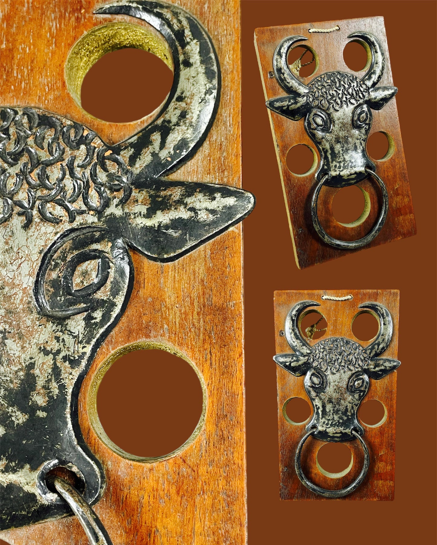 Charismatic Iron "Bull Head" On Wooden Board Wall Decor