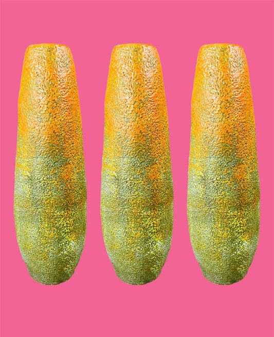 Organic shape orange and green hue ceramic vase by Pesthidegkut