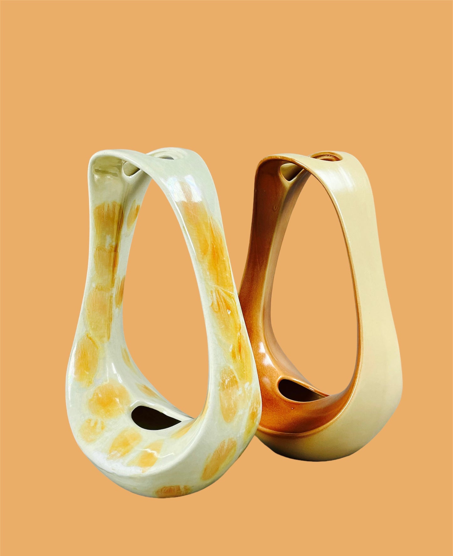 "Basket" organic shaped ceramic vase in brown/beige