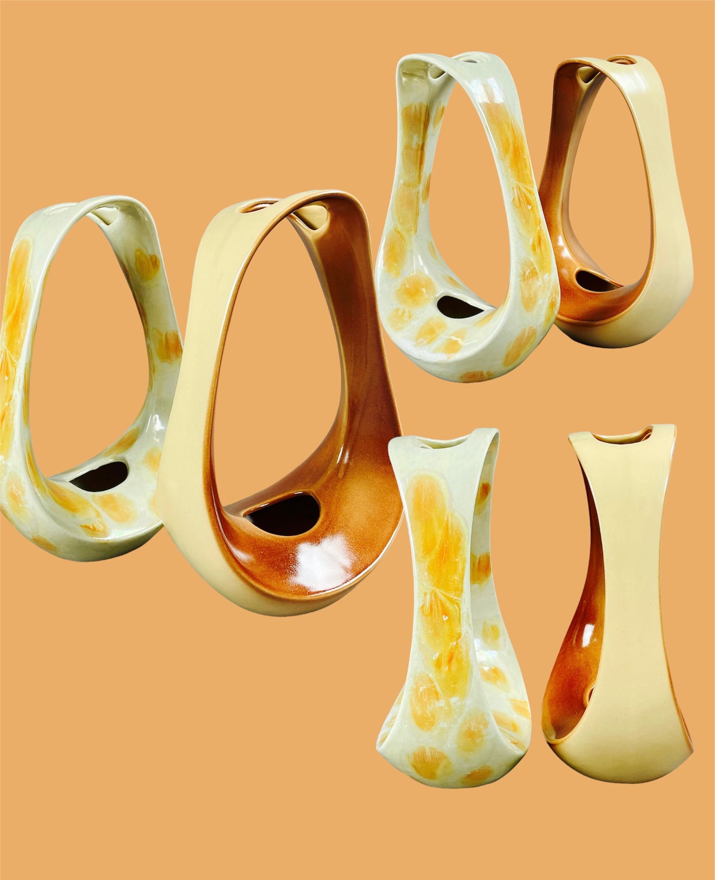 "Basket" organic shaped ceramic vase in creme/yellow spots