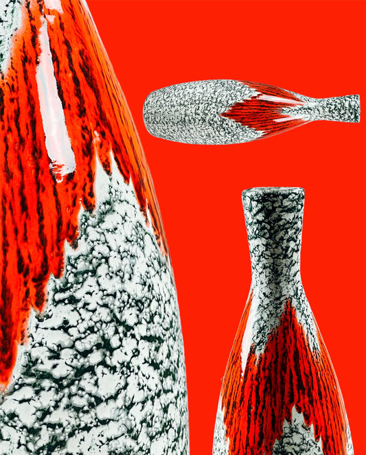 Glossy ceramic vase gray/white/red