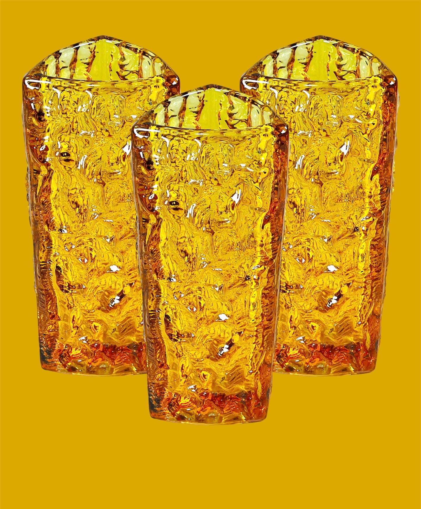 Triangular amber pressed glass vase