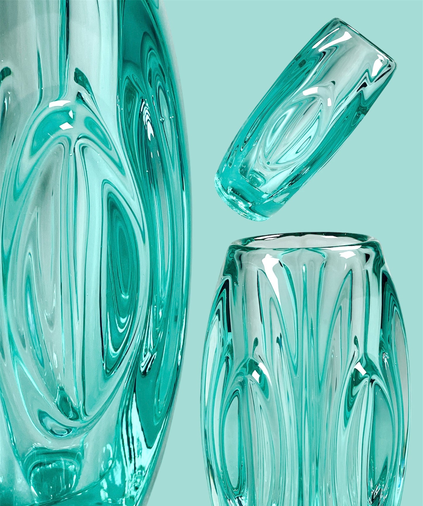 Airy "Lens" pressed glass vase in refreshing turquoise