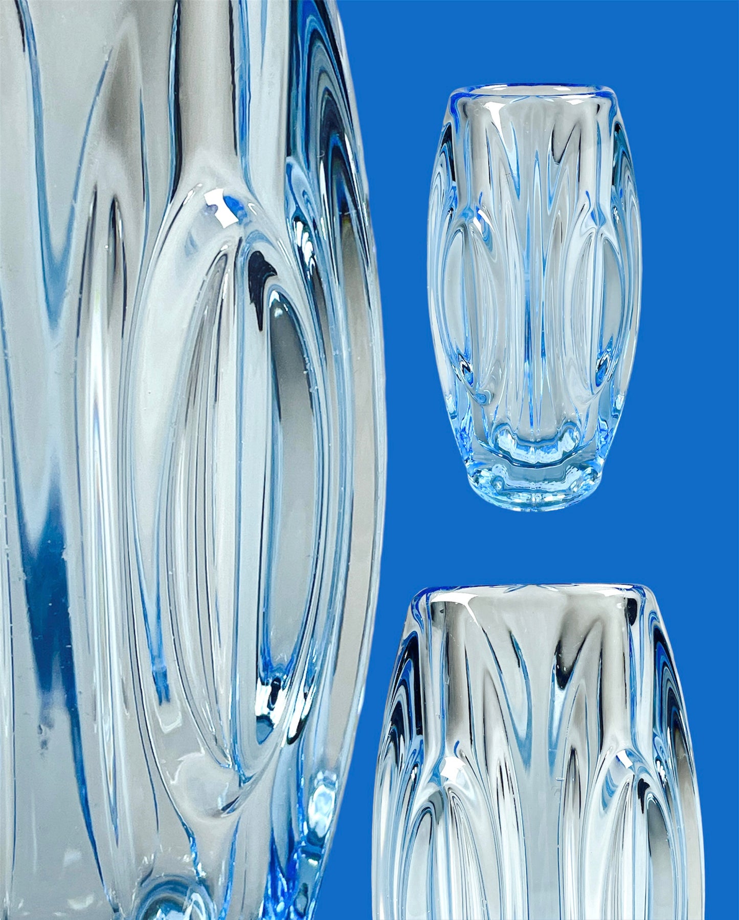 Enchanting "Lens" pressed glass vase in light blue