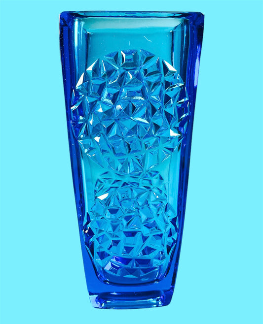 Beautifully designed pressed glass vase in cobalt blue
