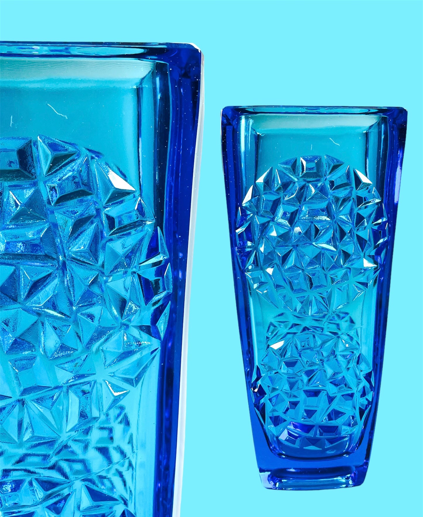 Beautifully designed pressed glass vase in cobalt blue