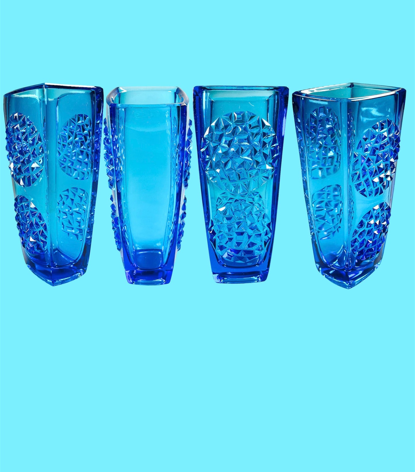 Beautifully designed pressed glass vase in cobalt blue