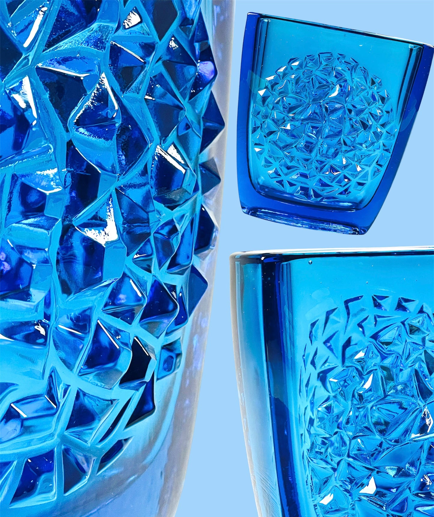 Intricate pressed glass vase in cobalt blue