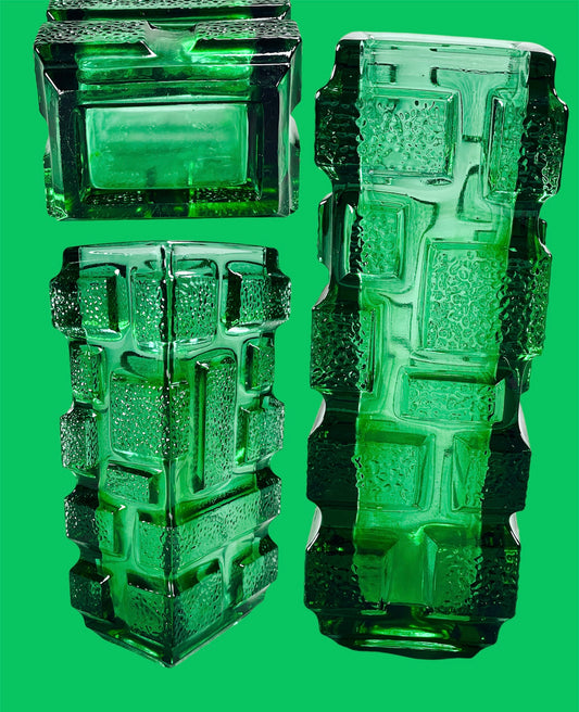 Chunky Jiri Zejmon pressed glass vase in emerald