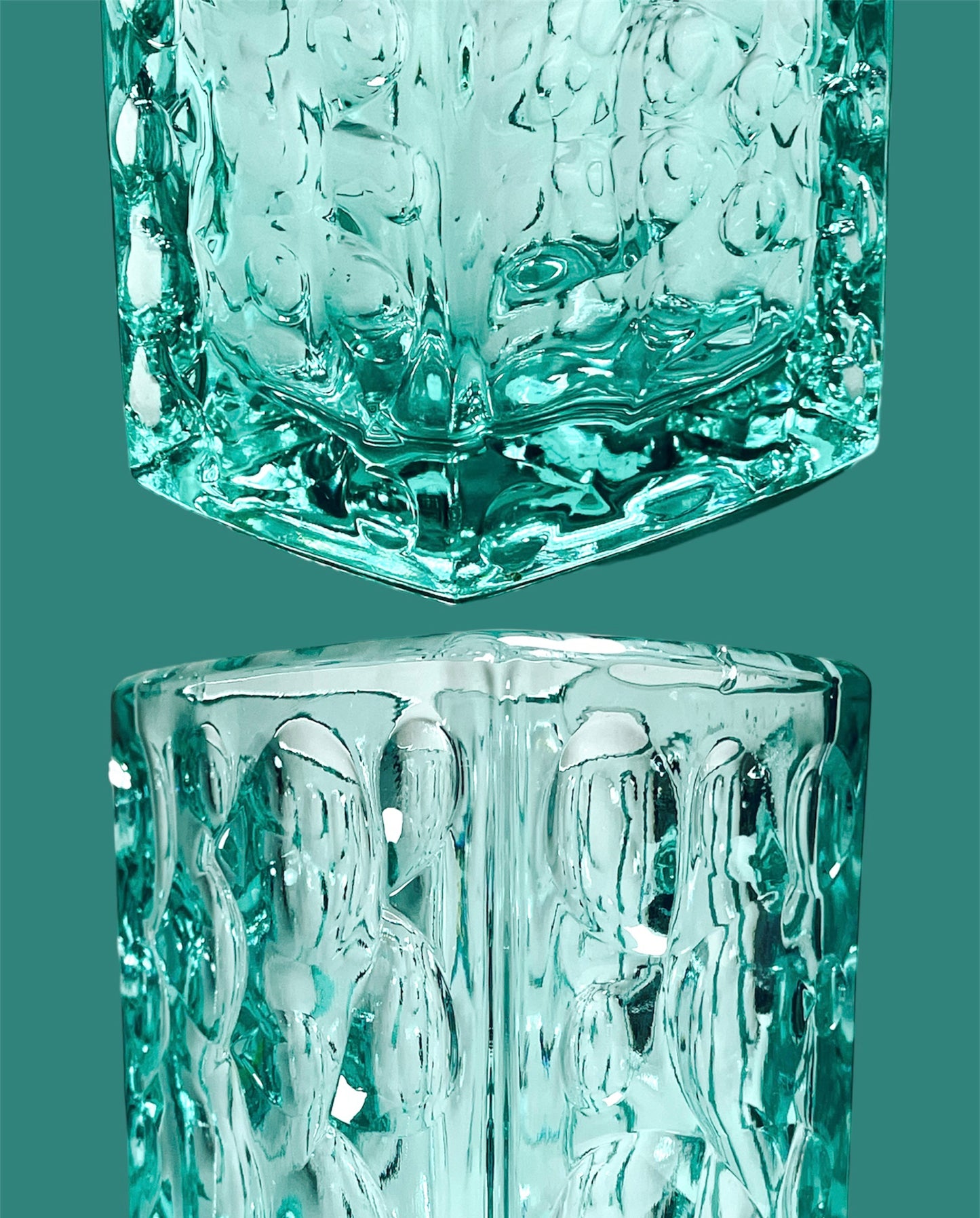 Glamorous pressed glass vase in turquoise