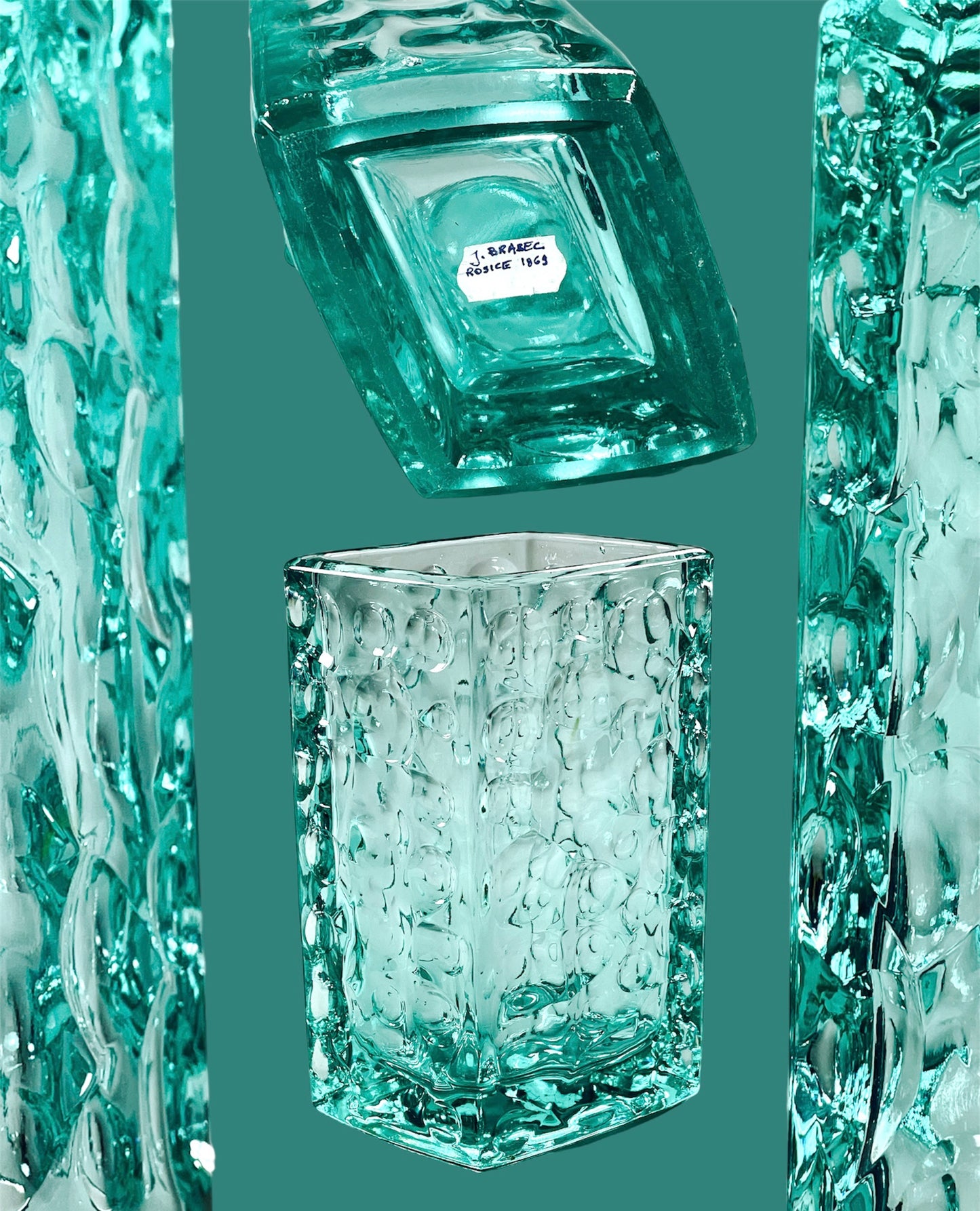 Glamorous pressed glass vase in turquoise