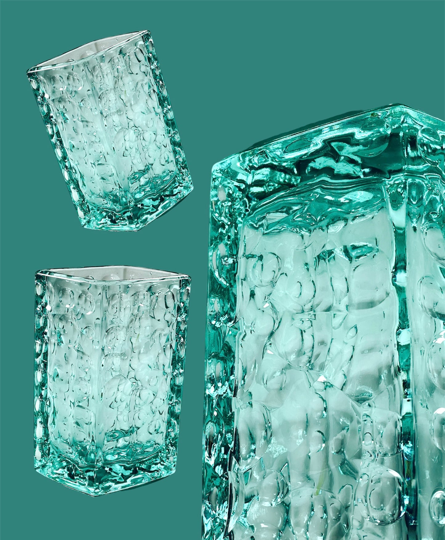 Glamorous pressed glass vase in turquoise