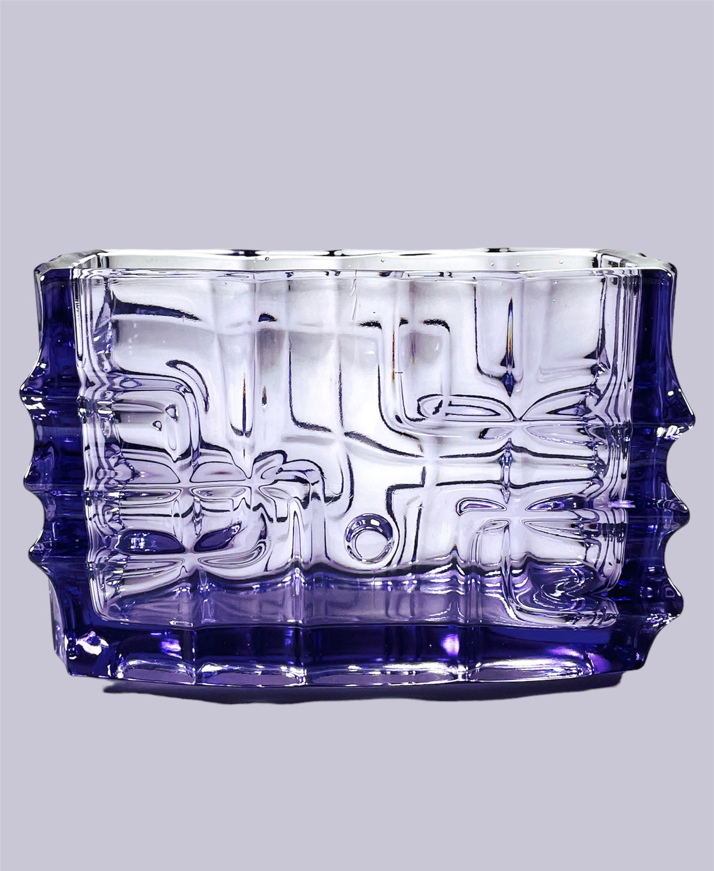 Beautiful, geometric pressed glass jardiniere in amethyst