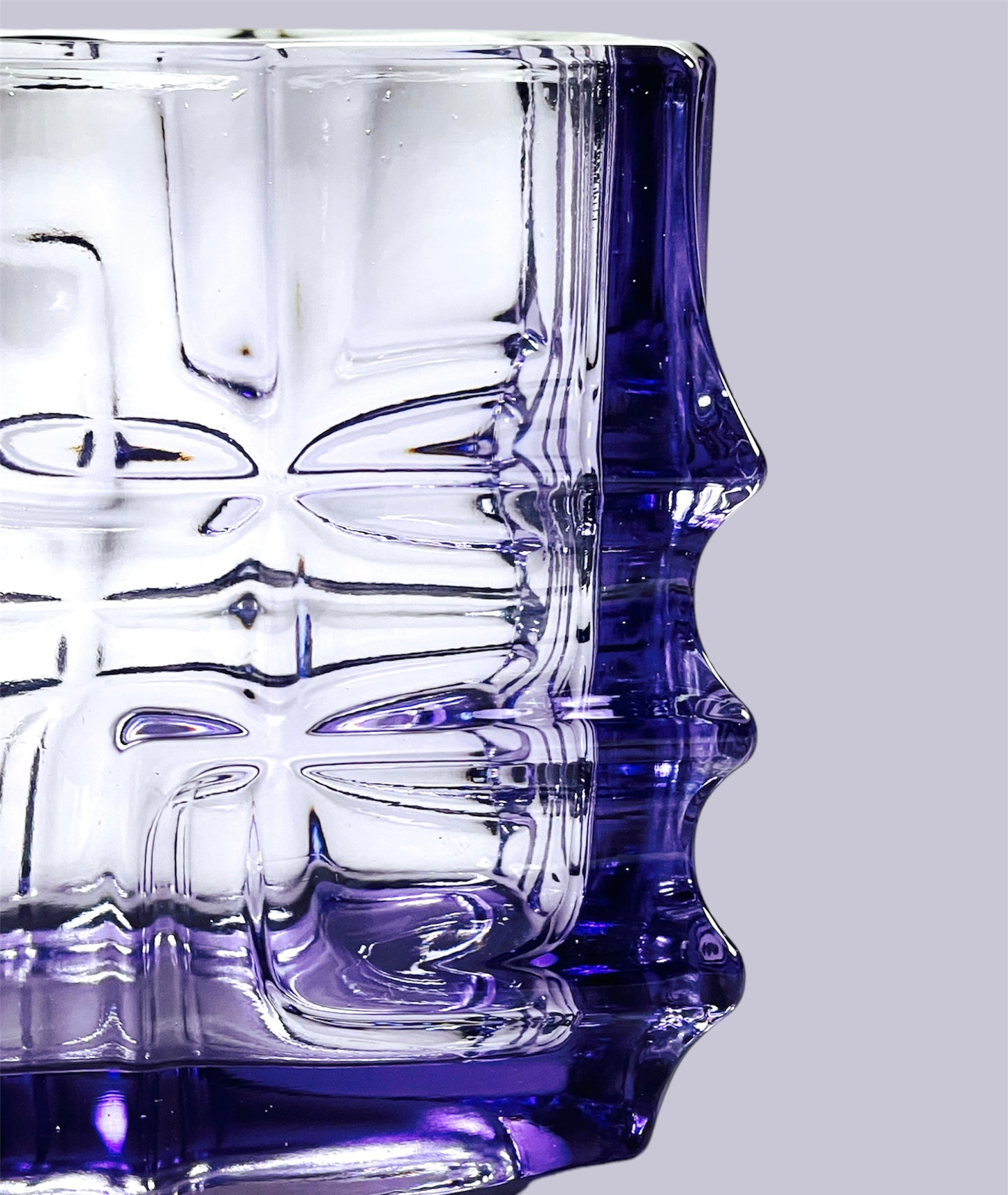 Beautiful, geometric pressed glass jardiniere in amethyst