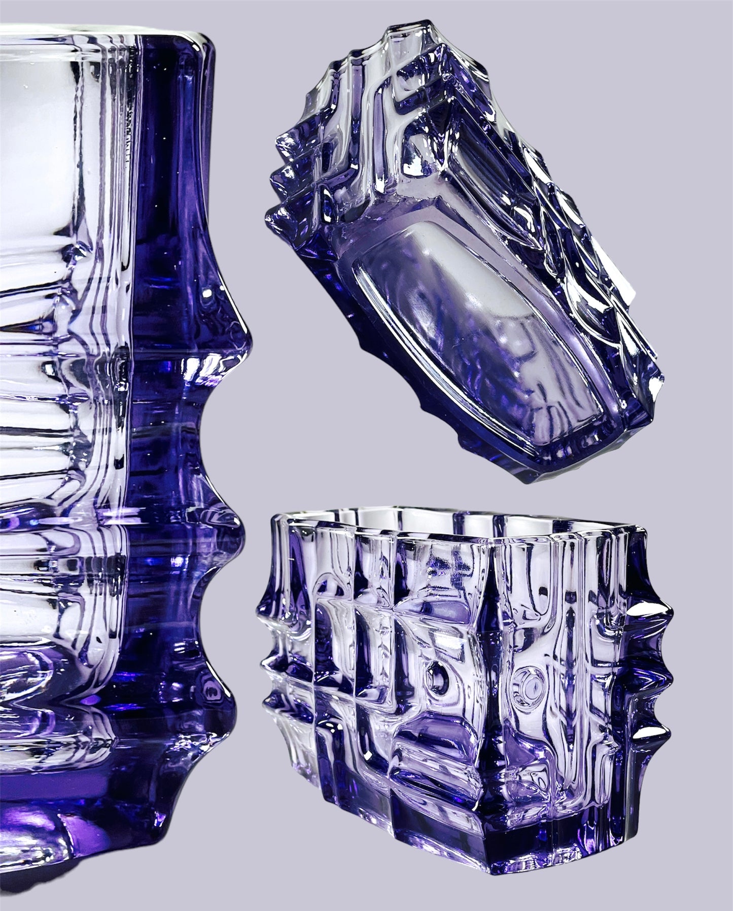 Beautiful, geometric pressed glass jardiniere in amethyst