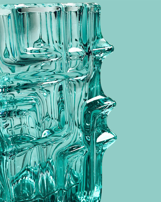 Spiky turquoise pressed glass vase (2 pieces)