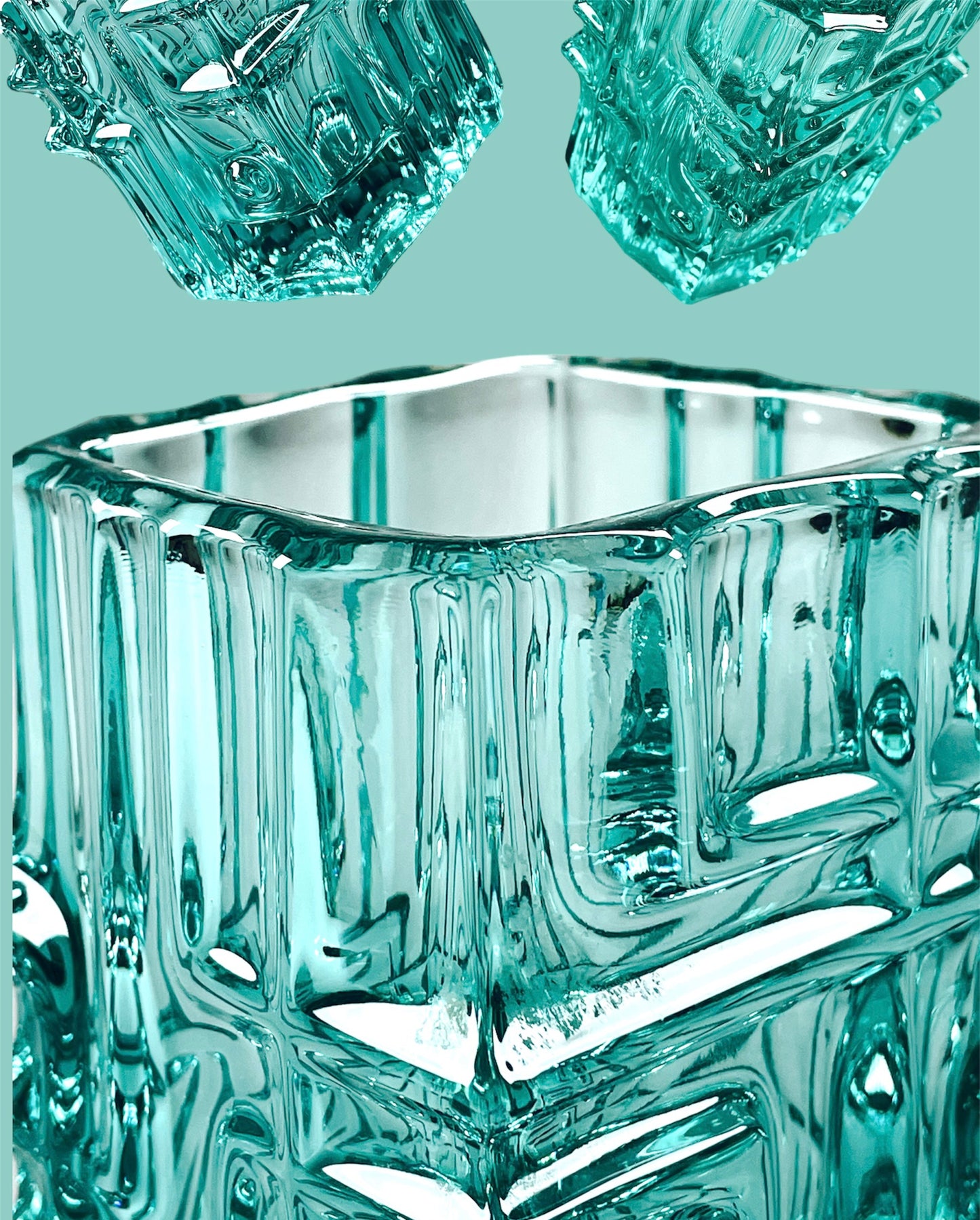 Spiky turquoise pressed glass vase (2 pieces)