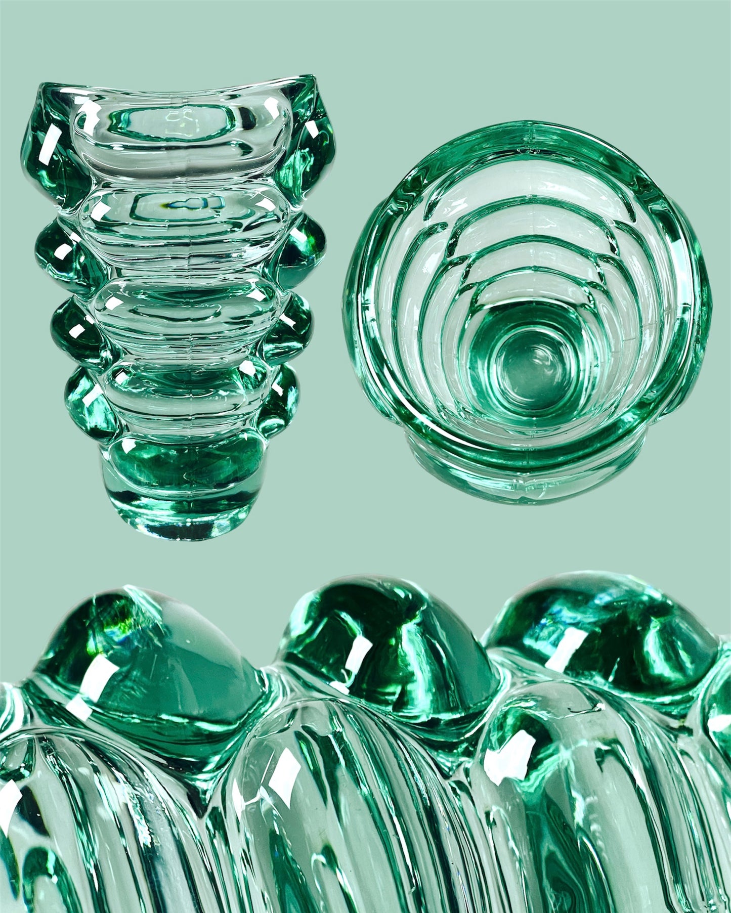 Curvy pressed glass vase in lively turquoise