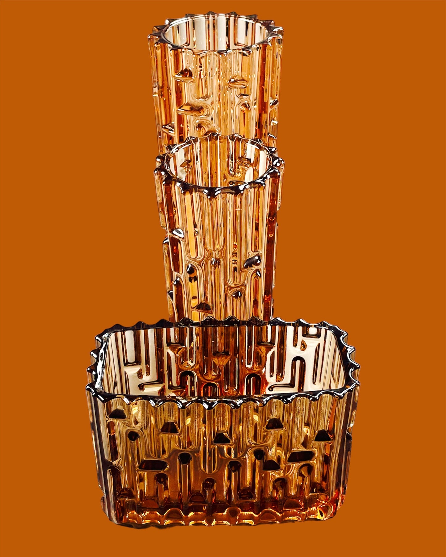 Gorgeous pressed glass vase in rose gold
