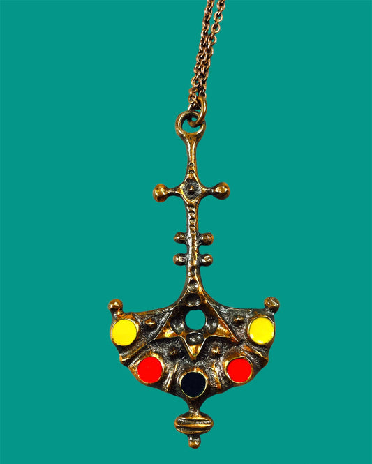 Extraordinary red copper pendant with yellow/red/black enamel decor