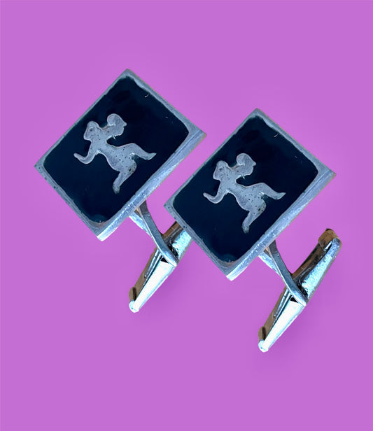 Black and Metal Shine Vintage Cufflink with Figure