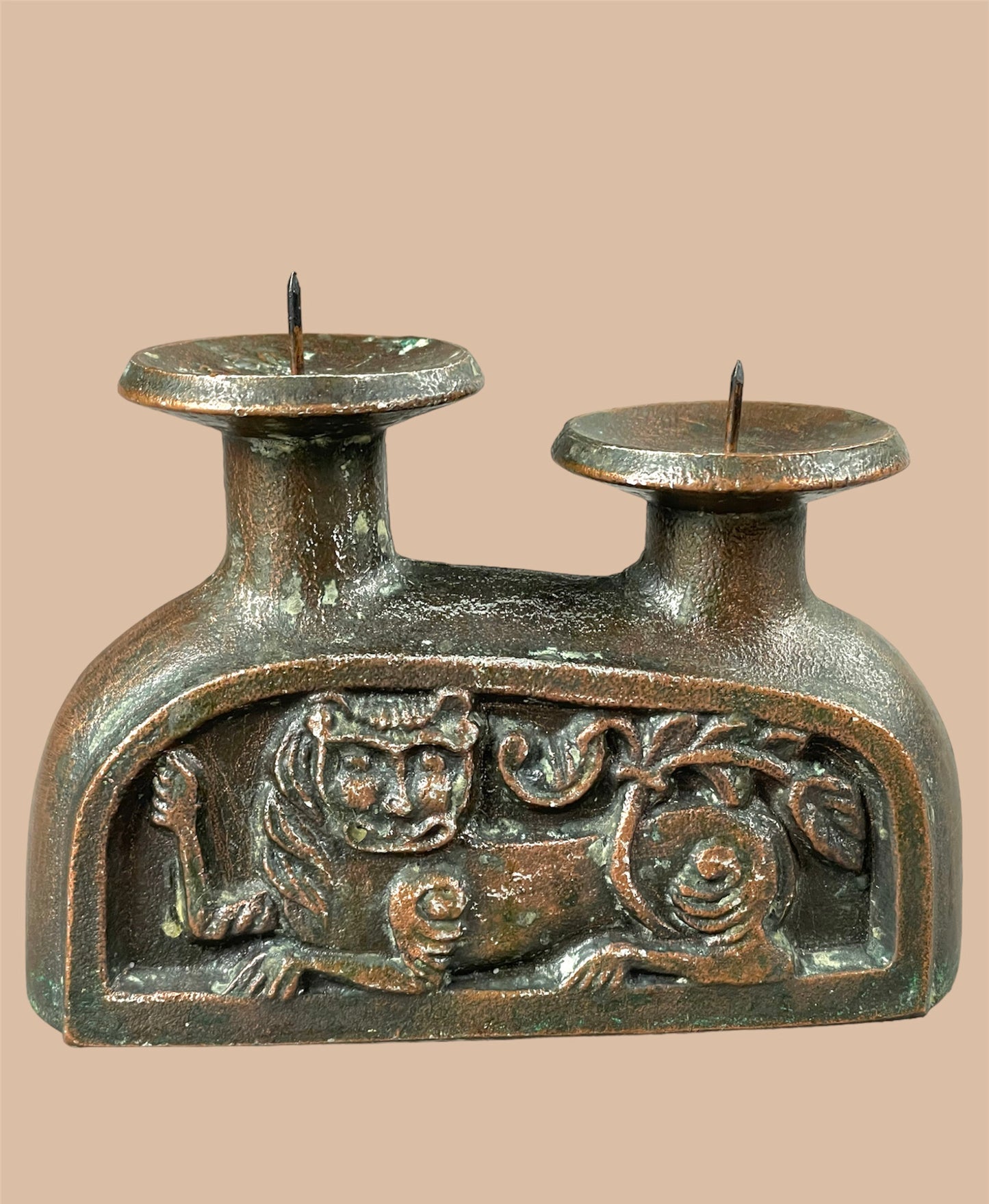 Sleeping and Watchful Lion Double Candleholder