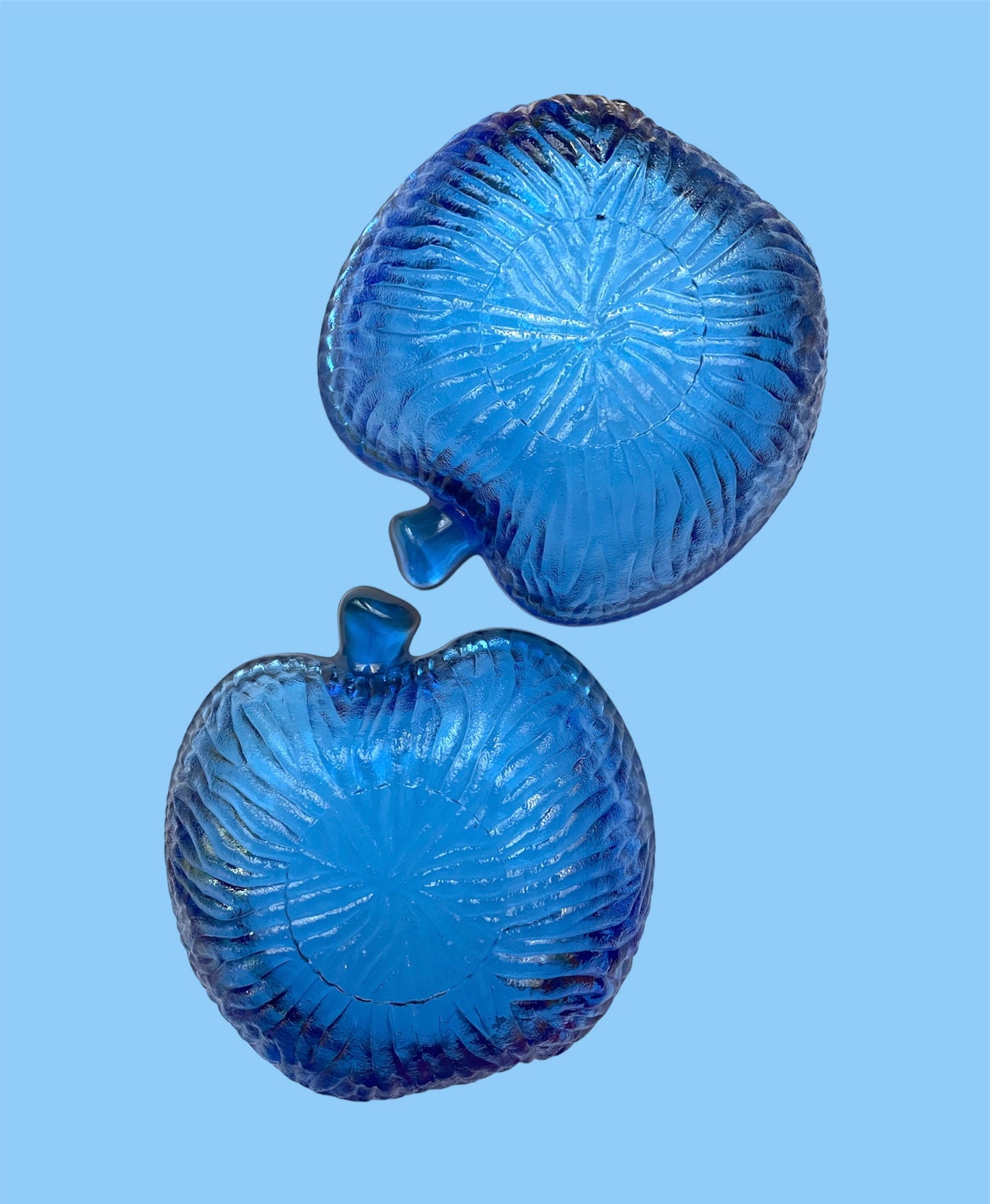 Fabulous Set of 2 Blue Glass Apple Serving Trays